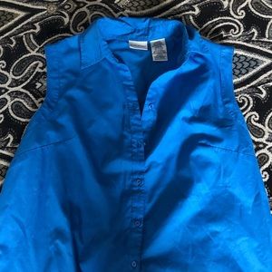 Blue sleeveless button down